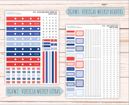 JULY 2025 Stickers for Large size Horizontal & Vertical Laurel Denise Planners. (Formerly Original Size) "Happy 4th" || OGH4