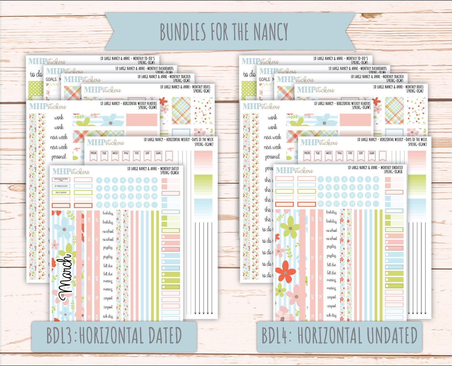 MARCH 2026 Stickers for Large Nancy & Anne Planners (Formerly Original Size). For Laurel Denise Planners. "Spring" || OG