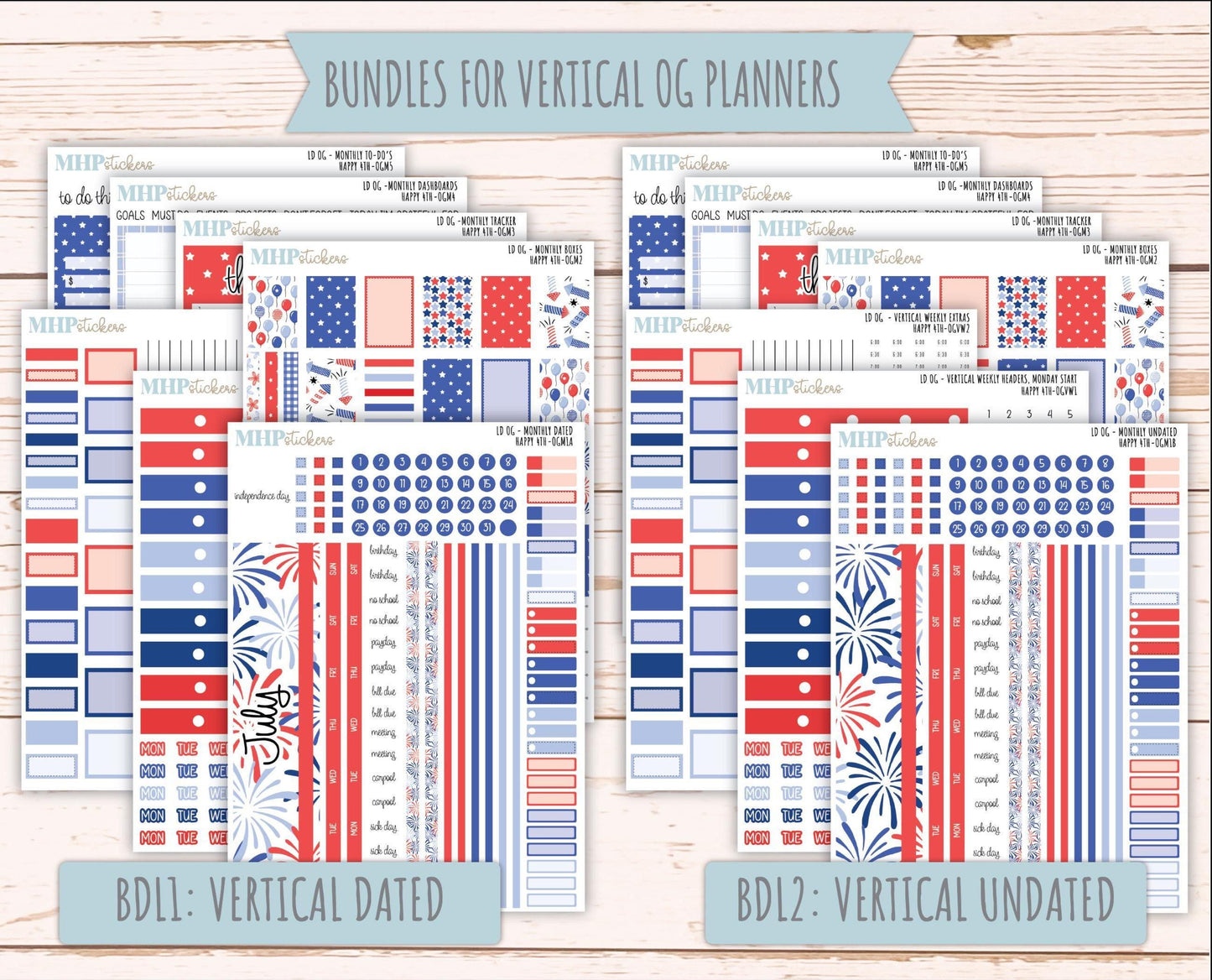JULY 2025 Stickers for Large size Horizontal & Vertical Laurel Denise Planners. (Formerly Original Size) "Happy 4th" || OGH4