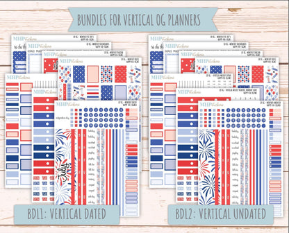 JULY 2025 Stickers for Large size Horizontal & Vertical Laurel Denise Planners. (Formerly Original Size) "Happy 4th" || OGH4