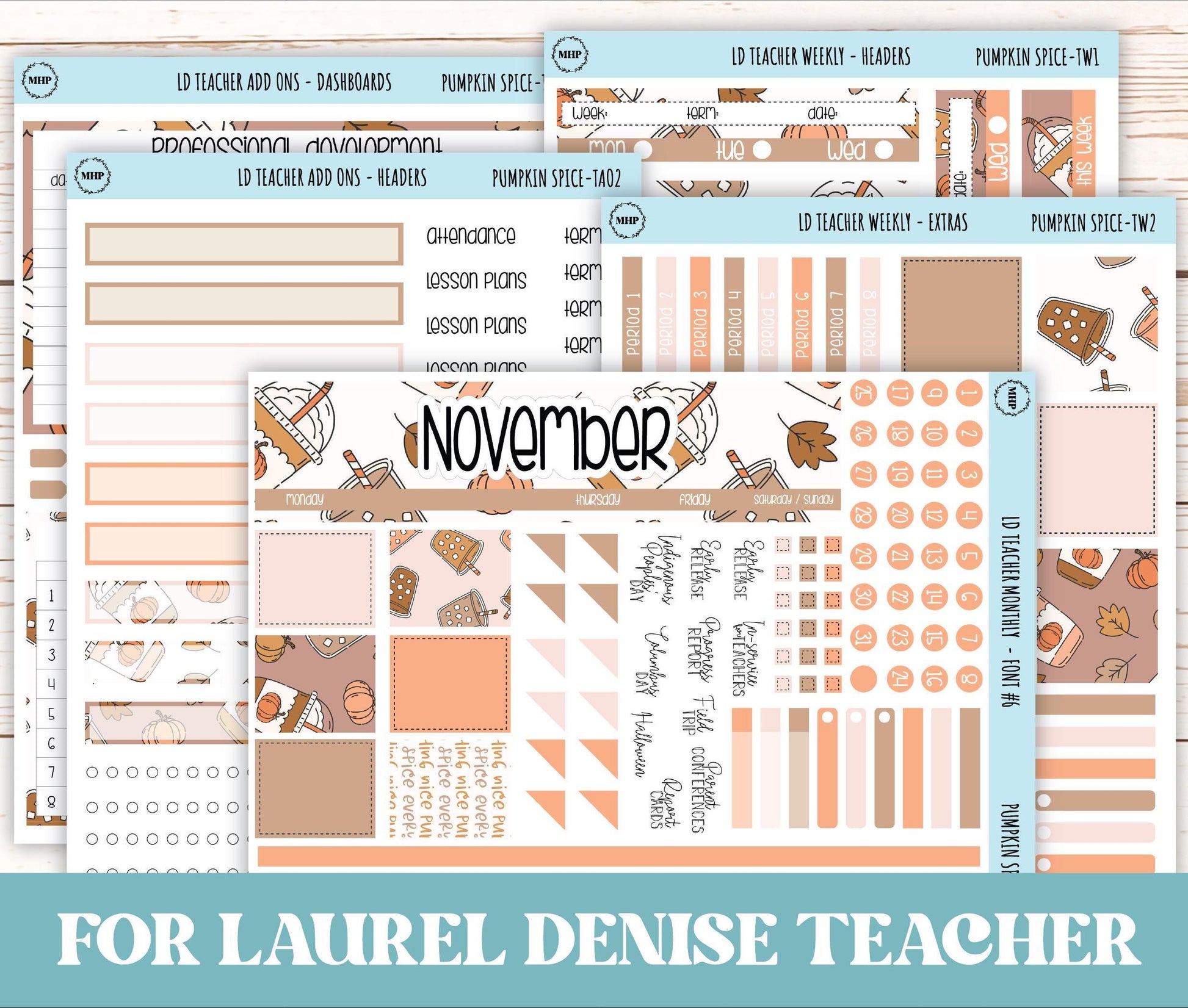 NOVEMBER Stickers for The Valerie Laurel Denise Planner (Formerly Teacher Planner) "Pumpkin Spice" || TPS
