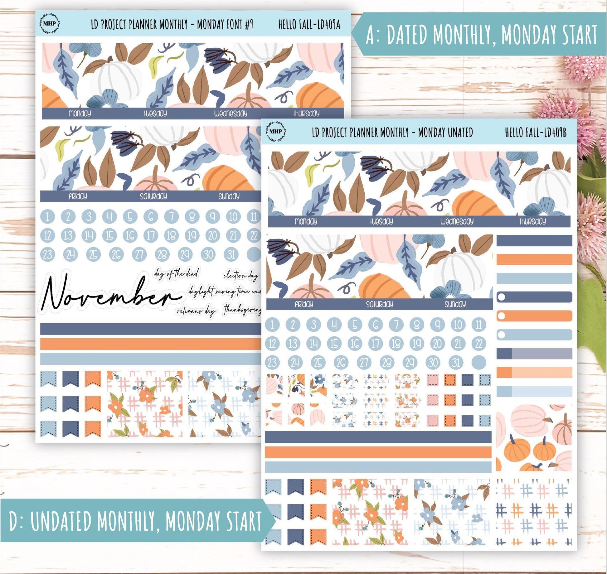 NOVEMBER Stickers for The Rose Large Laurel Denise Planner (Formerly Project Planner) "Hello Fall" || LD409HF