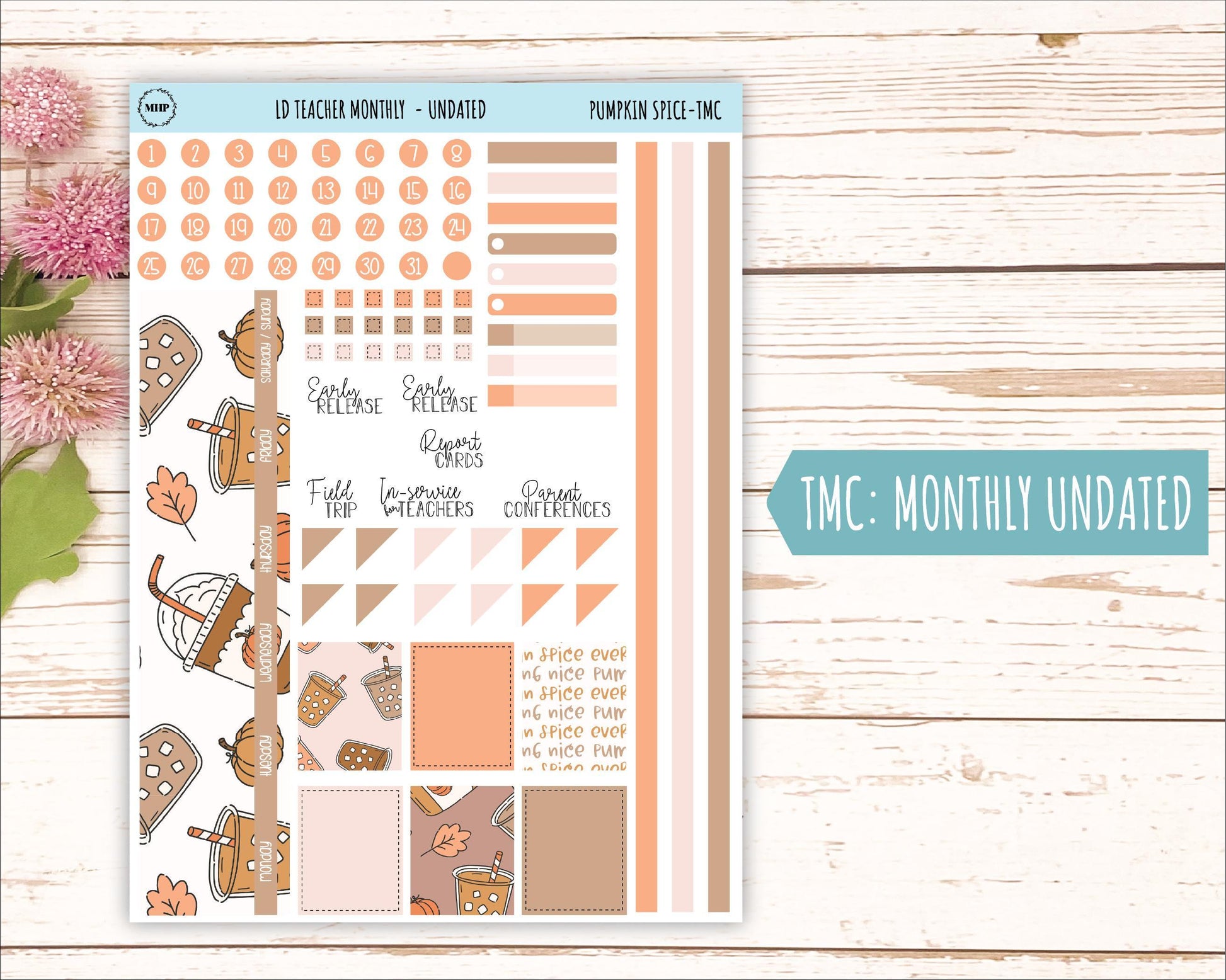 NOVEMBER Stickers for The Valerie Laurel Denise Planner (Formerly Teacher Planner) "Pumpkin Spice" || TPS