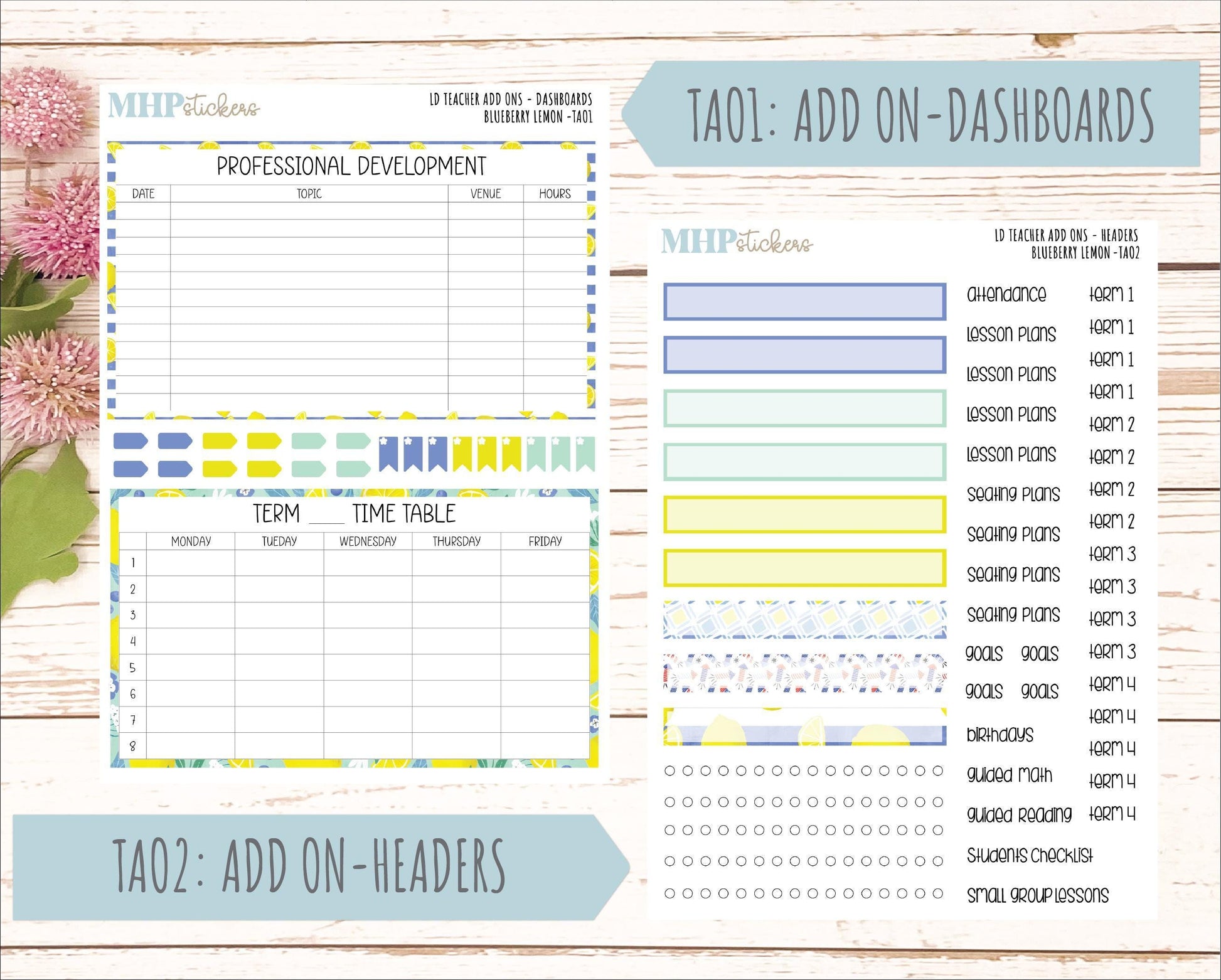 JULY Stickers for The Valerie Laurel Denise Planner (Formerly Teacher Planner) "Blueberry Lemon" || TBL