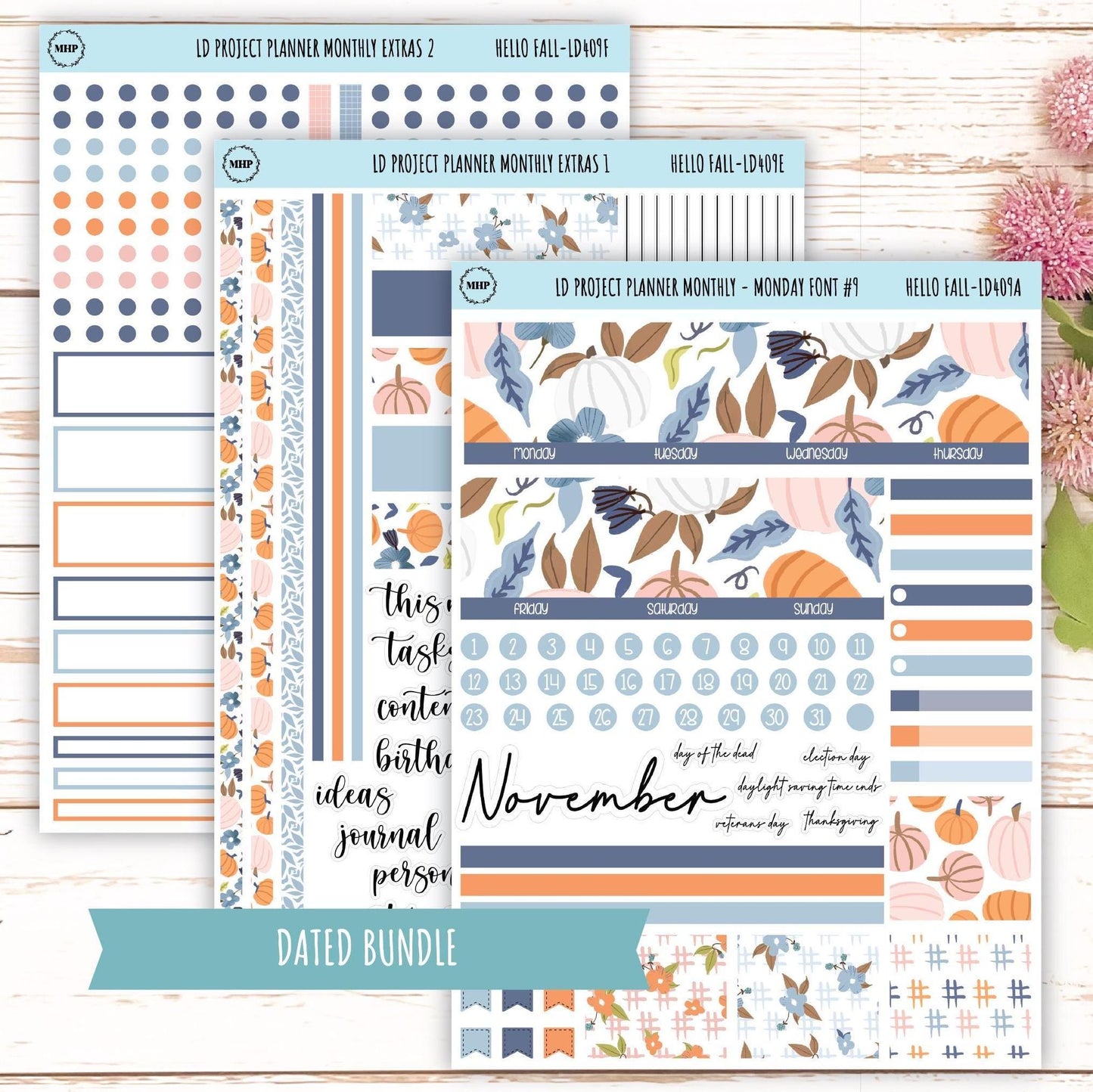 NOVEMBER Stickers for The Rose Large Laurel Denise Planner (Formerly Project Planner) "Hello Fall" || LD409HF