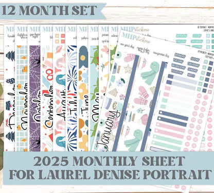 12 Monthly Sheet Set for Laurel Denise PORTRAIT Planner. 2025 Designs || LD417