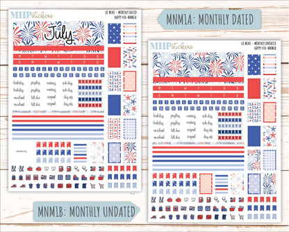 JULY 2025 Stickers for Small Horizontal & Vertical Laurel Denise Planners. (Formerly Mini Planner) "Happy 4th" || MN
