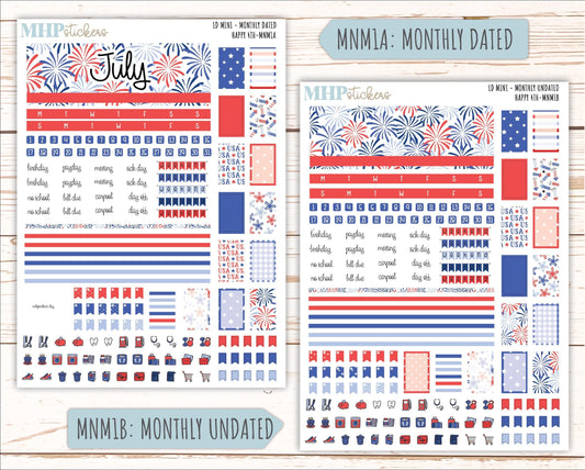 JULY 2025 Stickers for Small Horizontal & Vertical Laurel Denise Planners. (Formerly Mini Planner) "Happy 4th" || MN