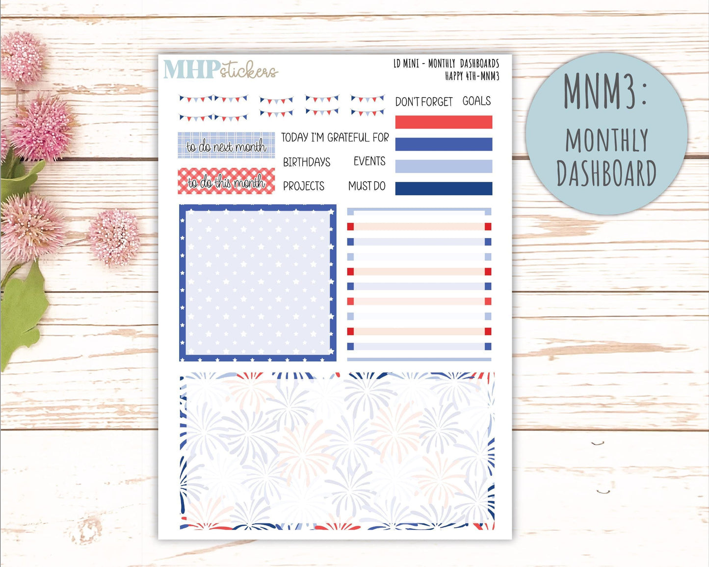 JULY 2025 Stickers for Small Horizontal & Vertical Laurel Denise Planners. (Formerly Mini Planner) "Happy 4th" || MN