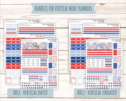 JULY 2025 Stickers for Small Horizontal & Vertical Laurel Denise Planners. (Formerly Mini Planner) "Happy 4th" || MN