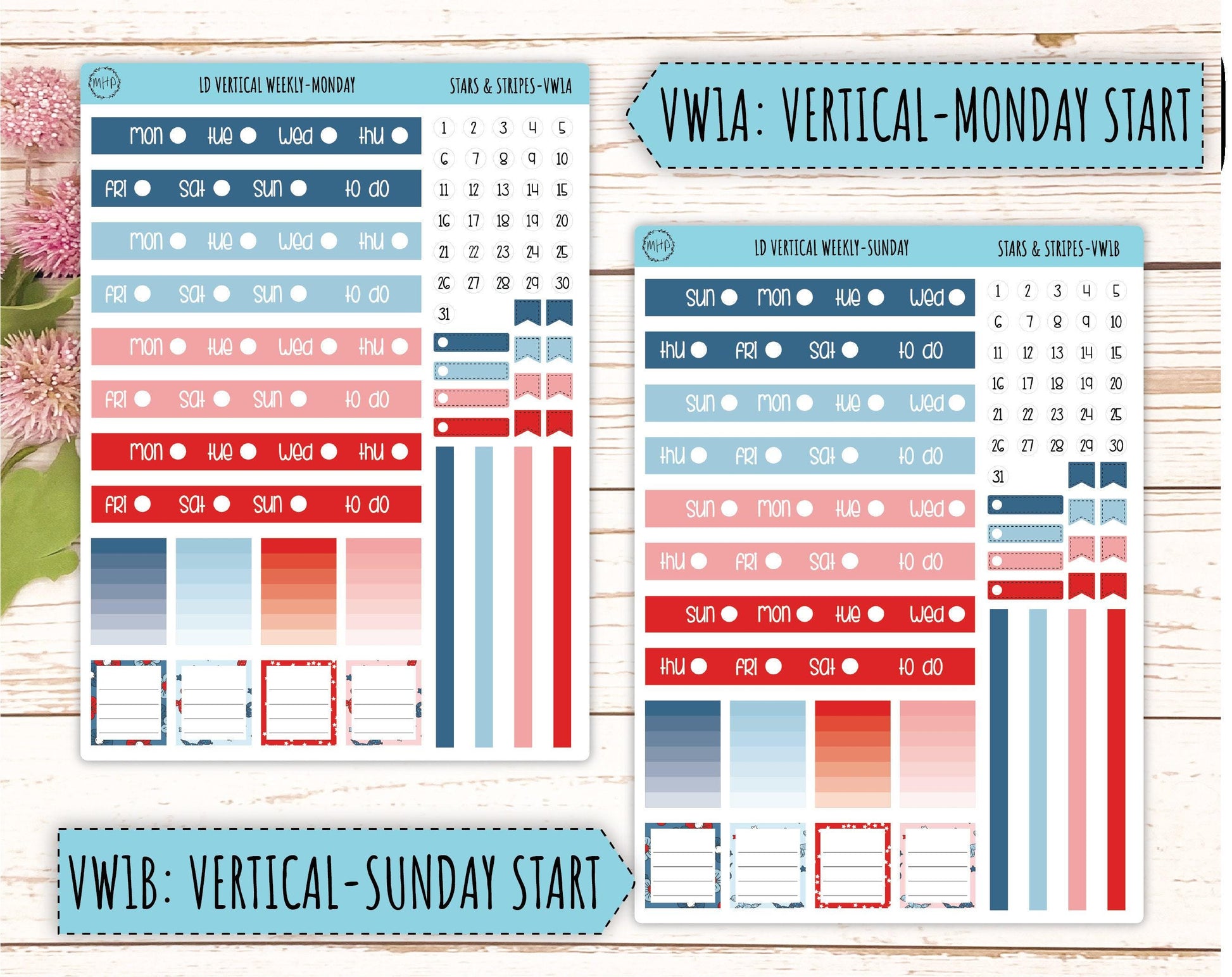July Sticker for Large size Horizontal & Vertical Laurel Denise Planners. (Formerly Original Size) "Stars and Stripes" || OGSAS