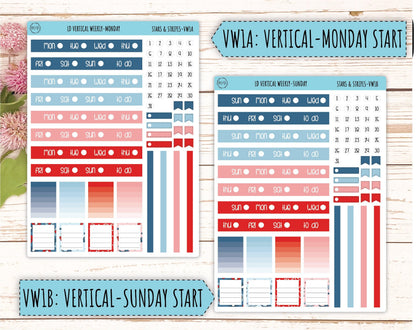 July Sticker for Large size Horizontal & Vertical Laurel Denise Planners. (Formerly Original Size) "Stars and Stripes" || OGSAS