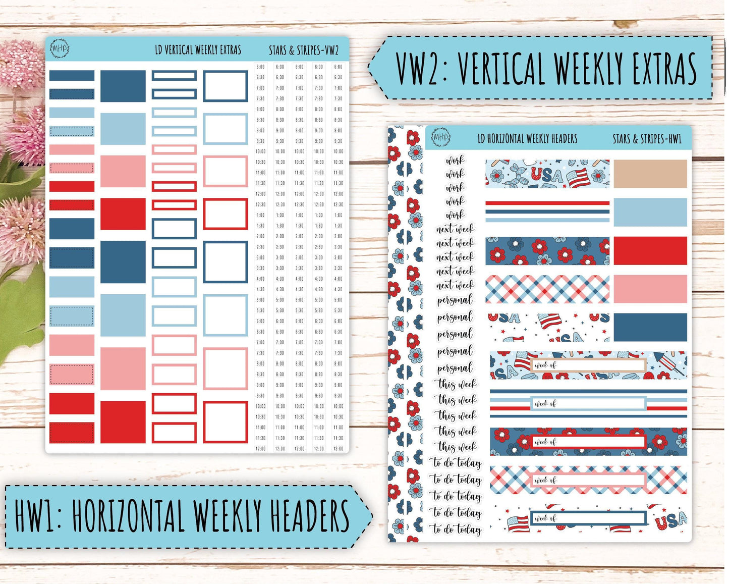 July Sticker for Large size Horizontal & Vertical Laurel Denise Planners. (Formerly Original Size) "Stars and Stripes" || OGSAS