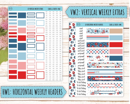 July Sticker for Large size Horizontal & Vertical Laurel Denise Planners. (Formerly Original Size) "Stars and Stripes" || OGSAS