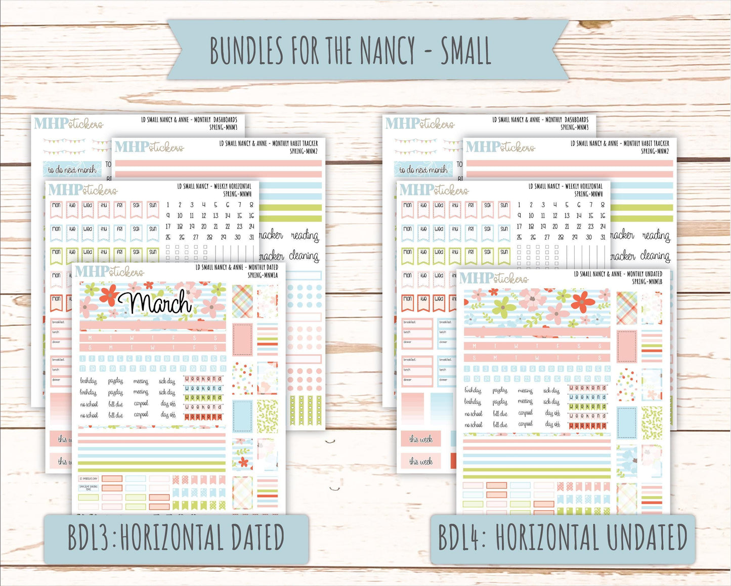 MARCH 2026 Stickers for Small Nancy & Anne Laurel Denise Planners. (Formerly Mini Planner) "Spring" || MN