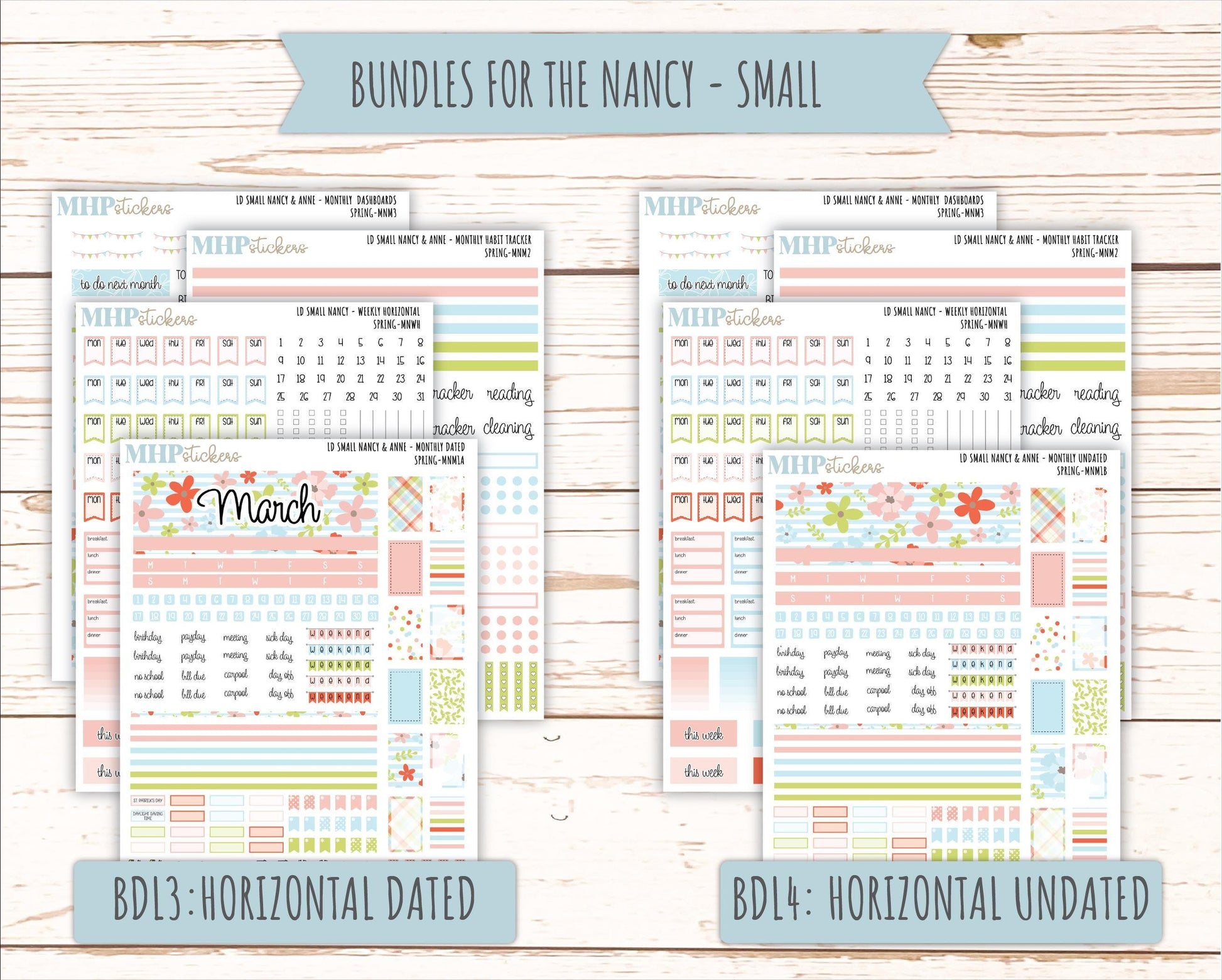 MARCH 2026 Stickers for Small Nancy & Anne Laurel Denise Planners. (Formerly Mini Planner) "Spring" || MN