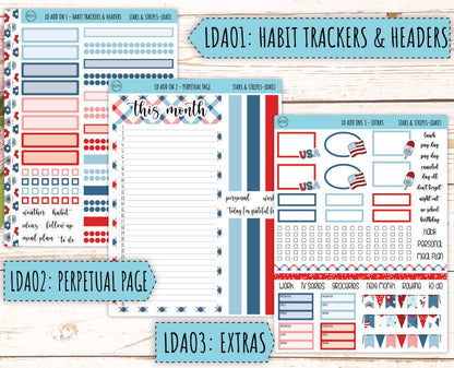 July Sticker for Large size Horizontal & Vertical Laurel Denise Planners. (Formerly Original Size) "Stars and Stripes" || OGSAS