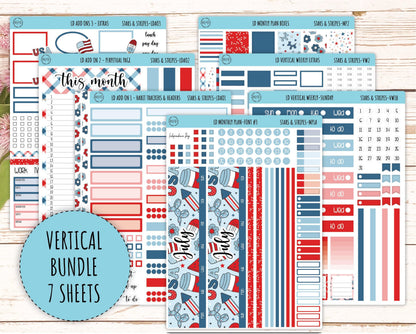 July Sticker for Large size Horizontal & Vertical Laurel Denise Planners. (Formerly Original Size) "Stars and Stripes" || OGSAS