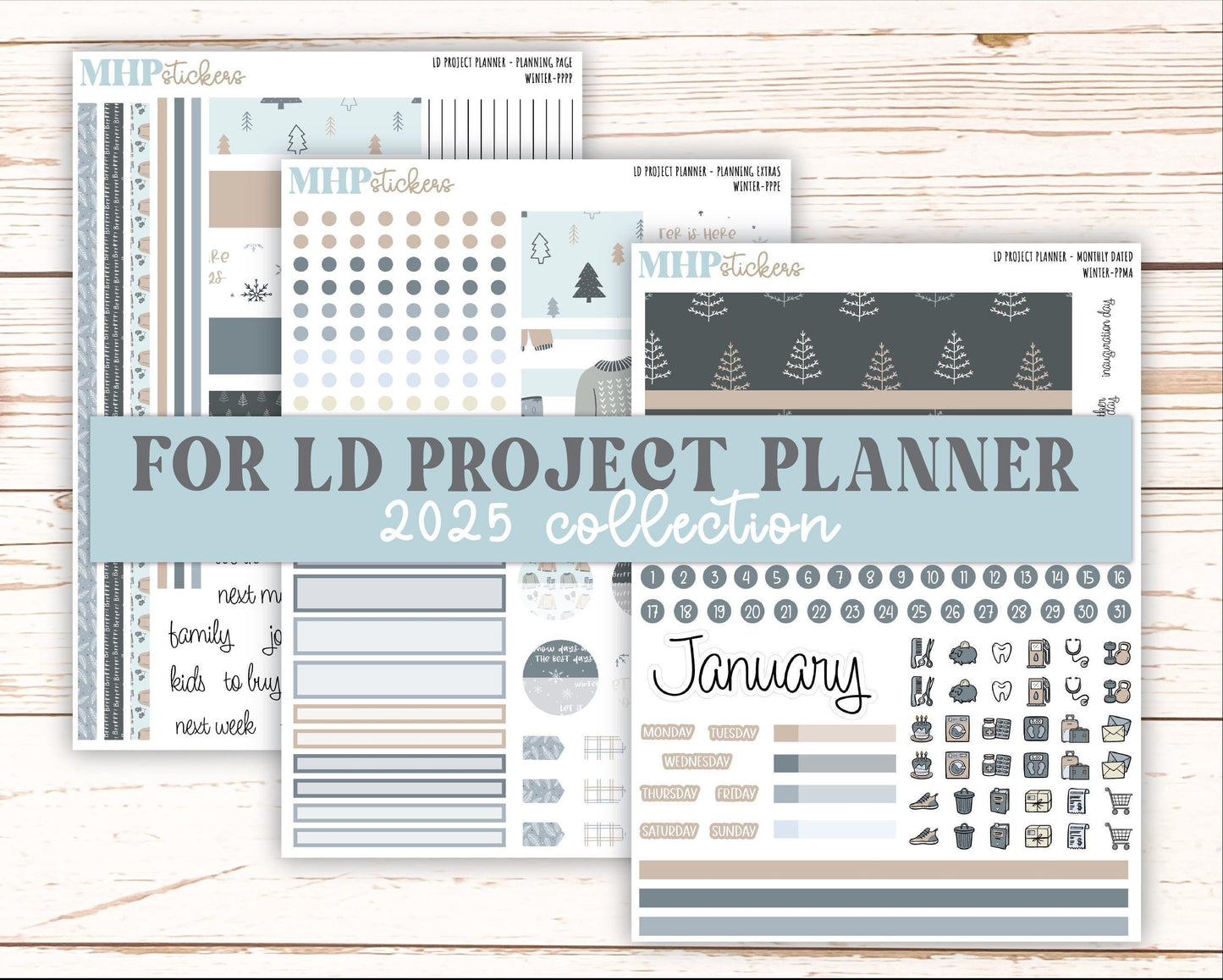 JANUARY Stickers for The Rose Large Laurel Denise Planner (Formerly Project Planner) "Winter" || PP-W