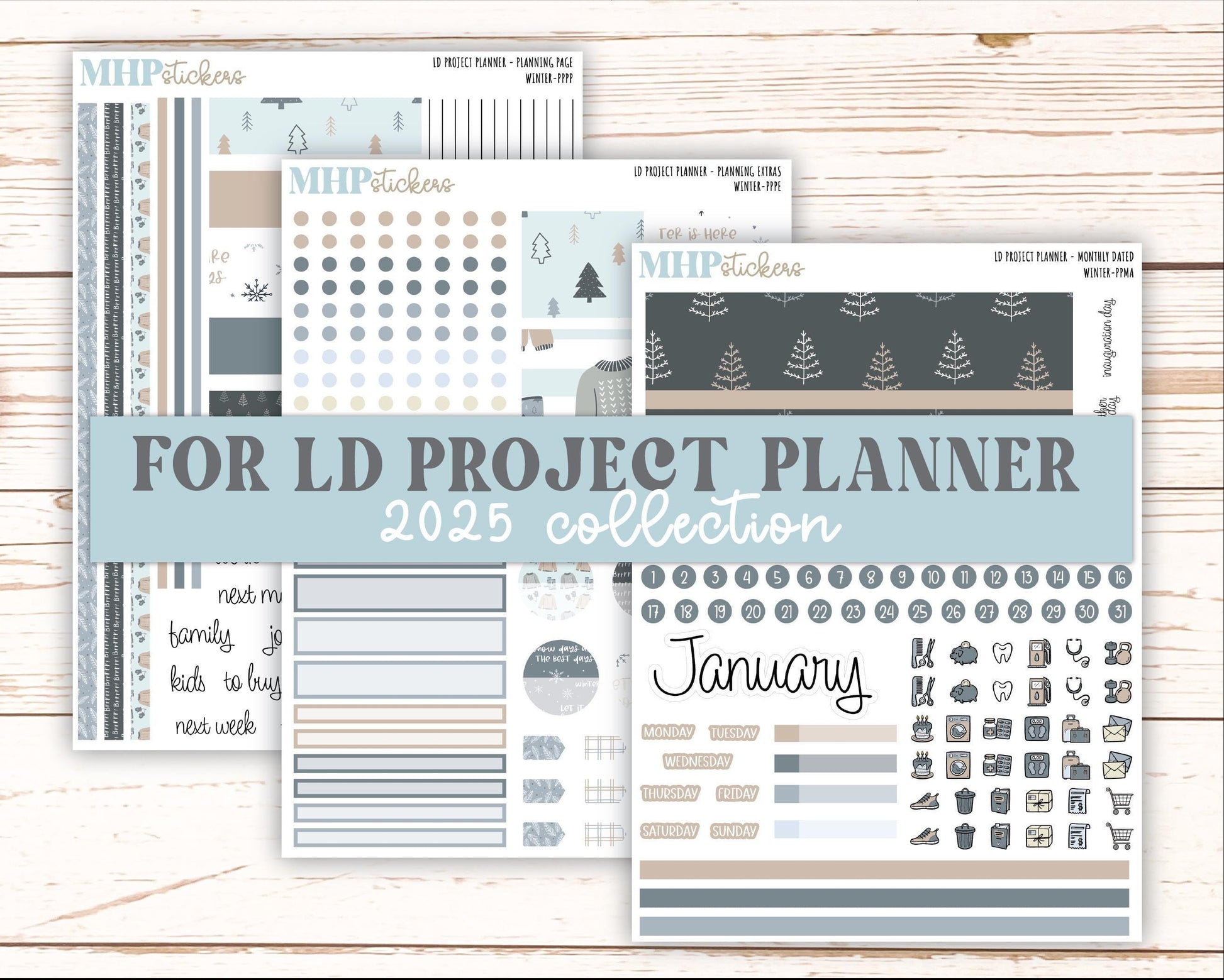 JANUARY Stickers for The Rose Large Laurel Denise Planner (Formerly Project Planner) "Winter" || PP-W