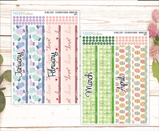 2026 Monthly Headers Set for Large Scout Planner (Portrait Planner). Laurel Denise Planners || LD433