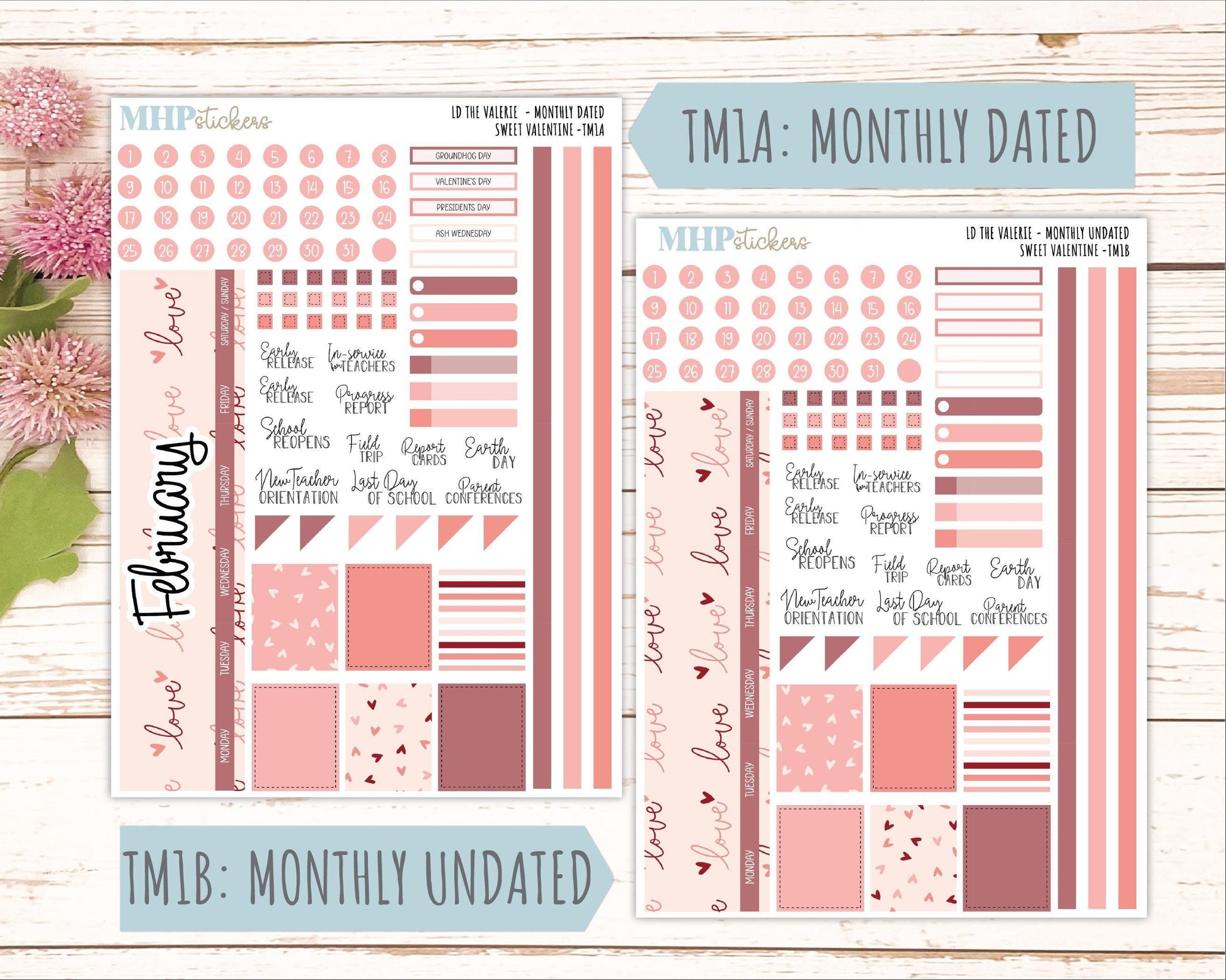 FEBRUARY Stickers for The Valerie Laurel Denise Planner (Formerly Teacher Planner) "Sweet Valentine" || TC