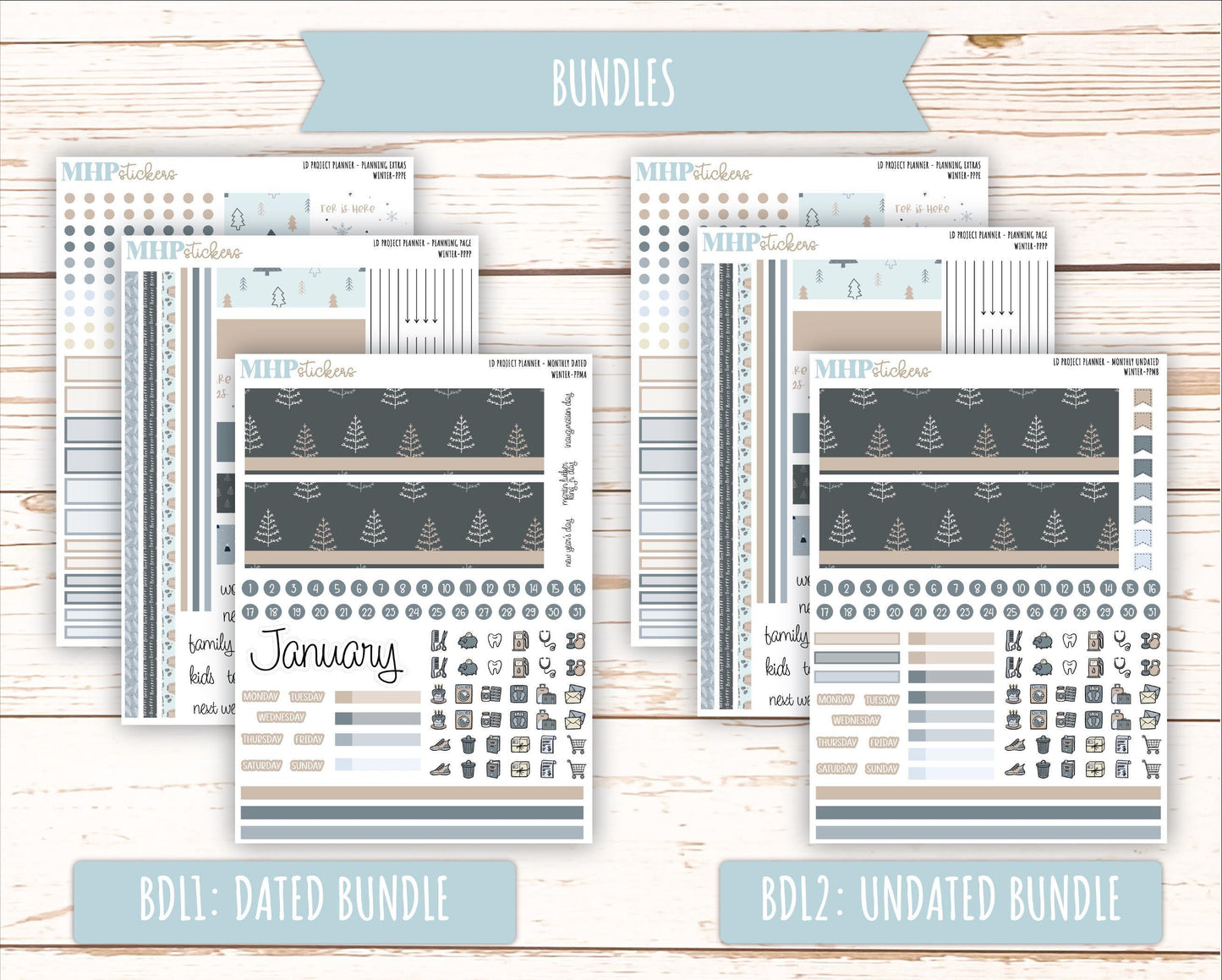 JANUARY Stickers for The Rose Large Laurel Denise Planner (Formerly Project Planner) "Winter" || PP-W