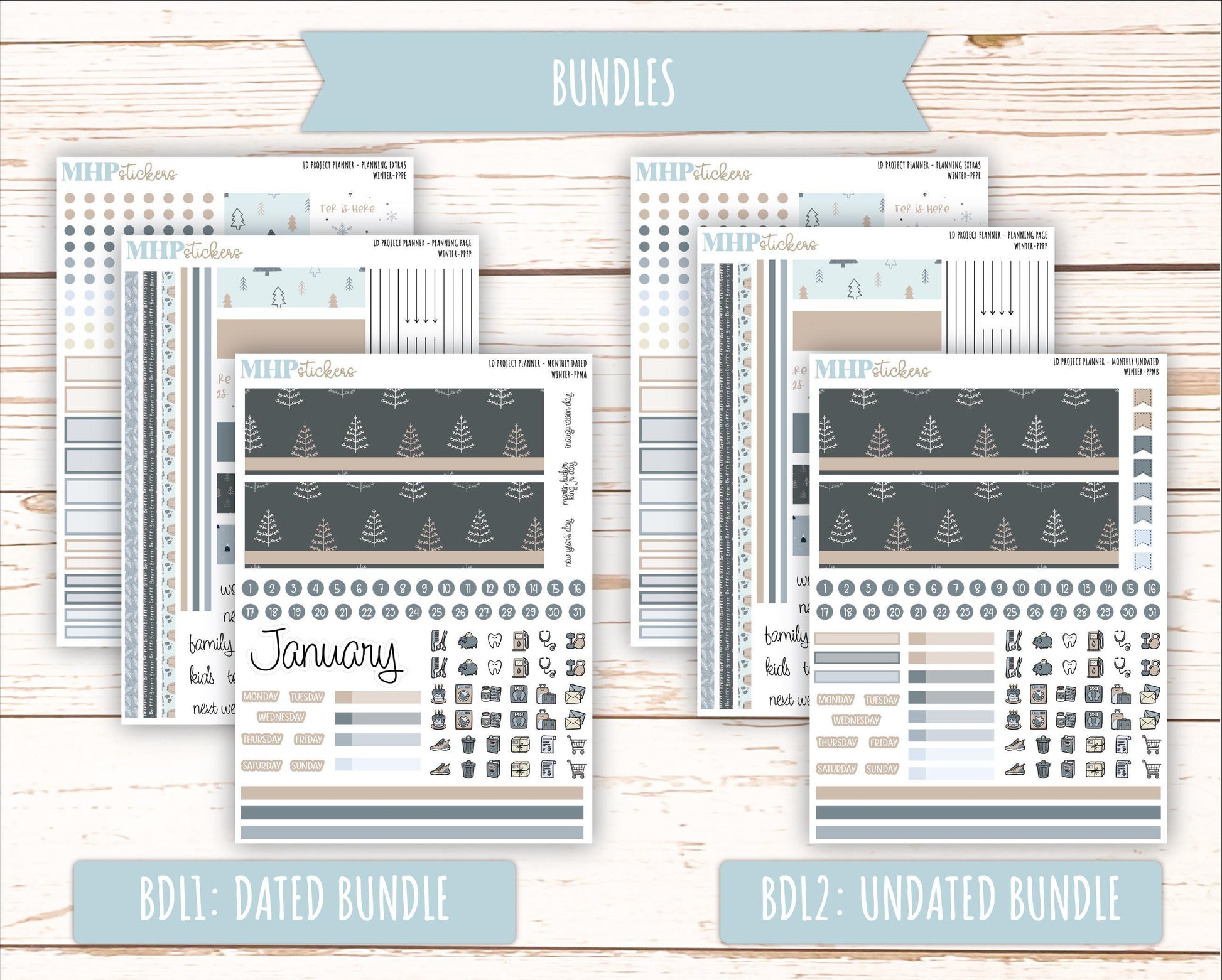 JANUARY Stickers for The Rose Large Laurel Denise Planner (Formerly Project Planner) "Winter" || PP-W