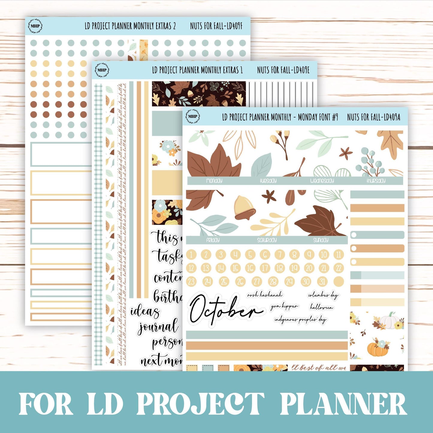 OCTOBER Stickers for The Rose Large Laurel Denise Planner (Formerly Project Planner) "Nuts for Fall" || LD409NF