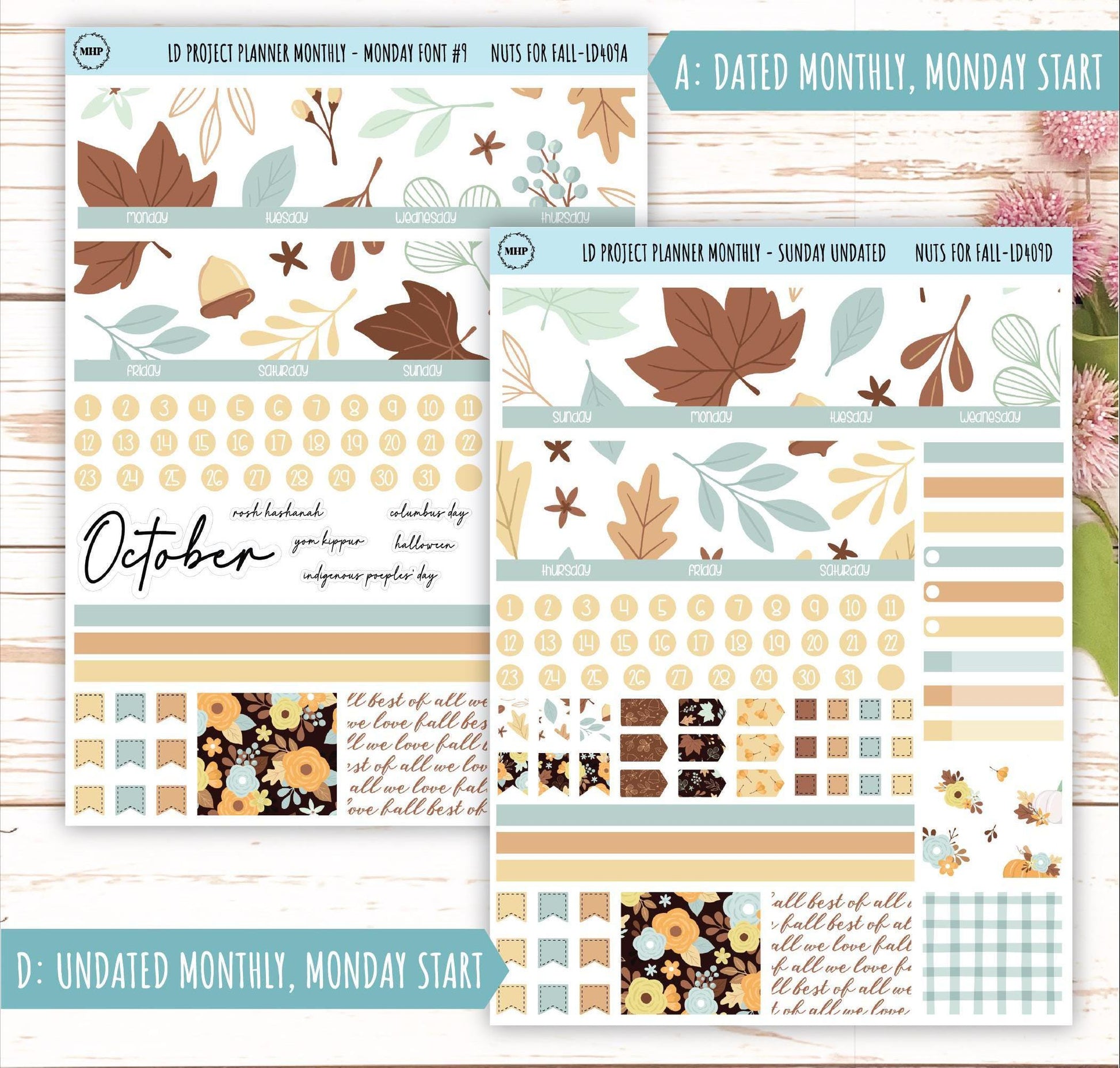 OCTOBER Stickers for The Rose Large Laurel Denise Planner (Formerly Project Planner) "Nuts for Fall" || LD409NF