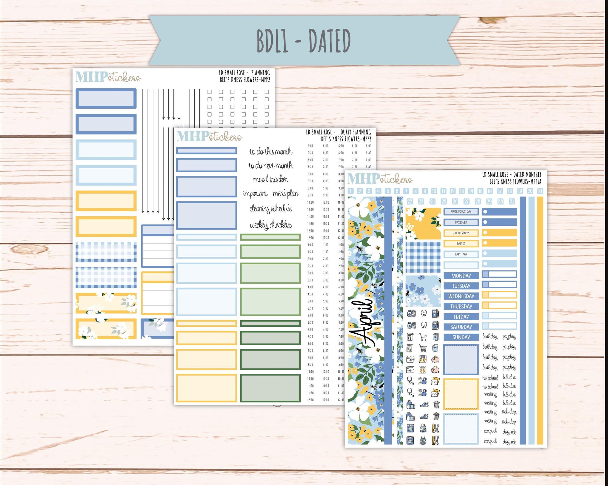 APRIL 2026 Stickers for The Small Rose Laurel Denise Planner (Formerly Mini Project Planner) "Bee's Knees Flowers" || MPP