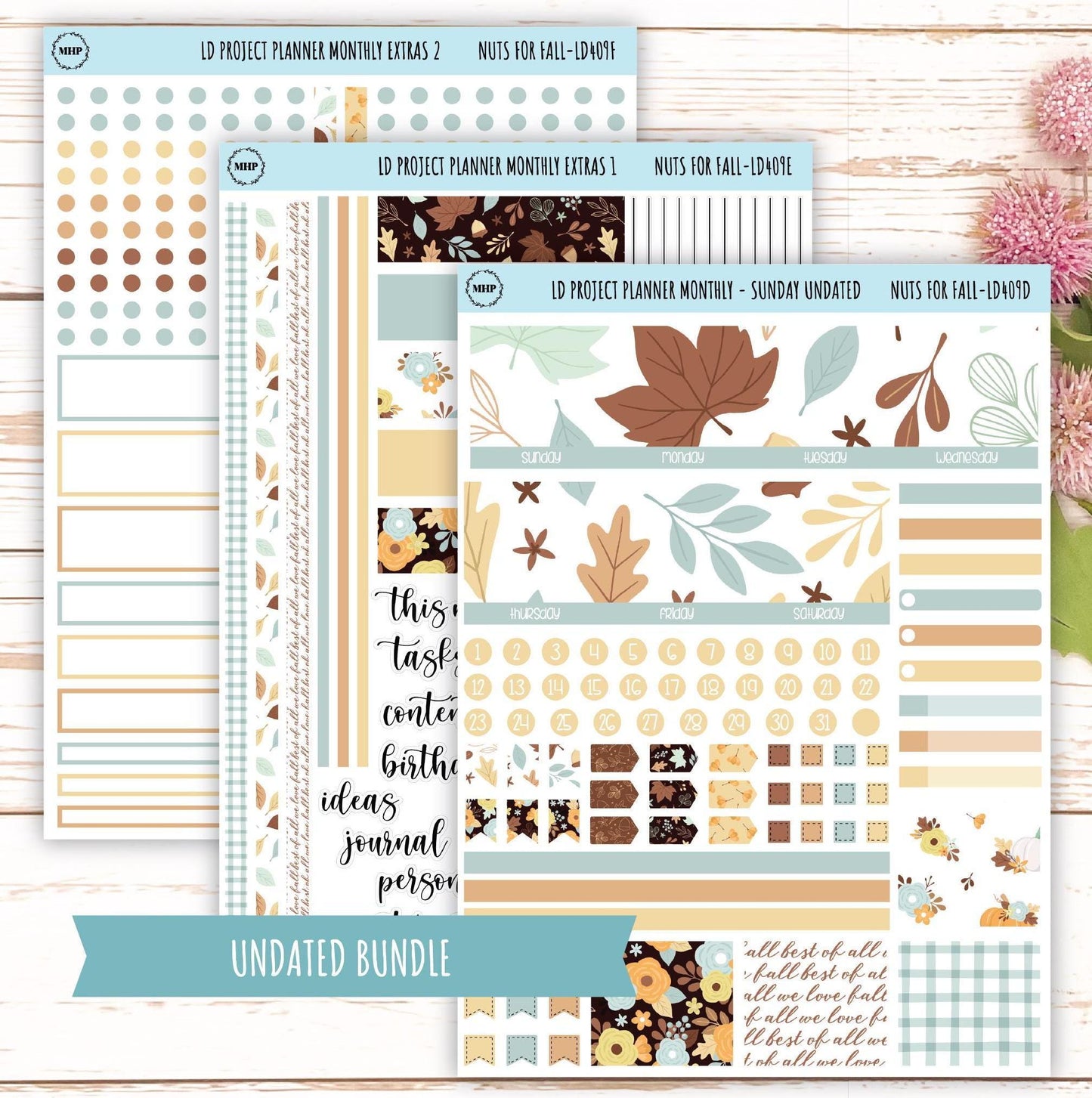 OCTOBER Stickers for The Rose Large Laurel Denise Planner (Formerly Project Planner) "Nuts for Fall" || LD409NF