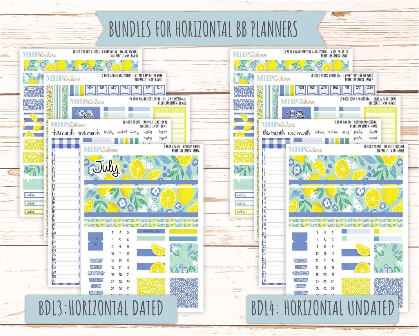 July 2025 Stickers for The Mae & The Kristy Laurel Denise Planners ( Formerly Book Bound Planner) "Blueberry Lemon" || BB