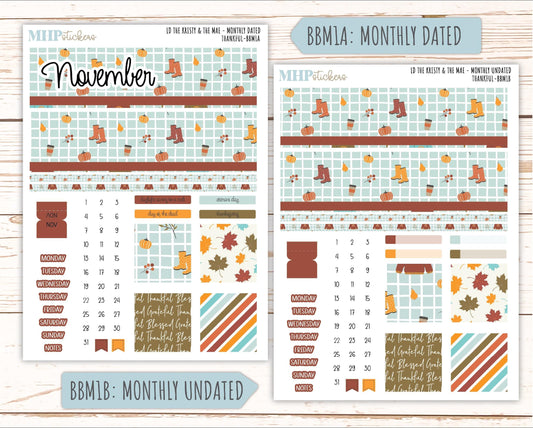 NOVEMBER 2025 Stickers for The Mae & The Kristy Laurel Denise Planners ( Formerly Book Bound Planner) "Thankful" || BB
