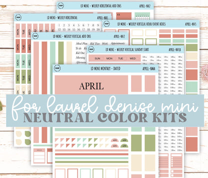 APRIL Neutral Color Stickers for Small Horizontal & Vertical Laurel Denise Planners. (Formerly Mini Planner) || NAPR