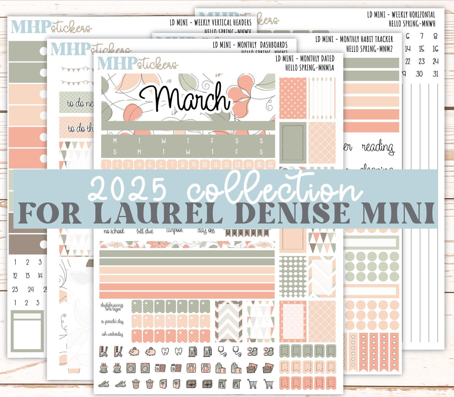 MARCH 2025 Stickers for Small Horizontal & Vertical Laurel Denise Planners. (Formerly Mini Planner) "Hello spring" || MNHS