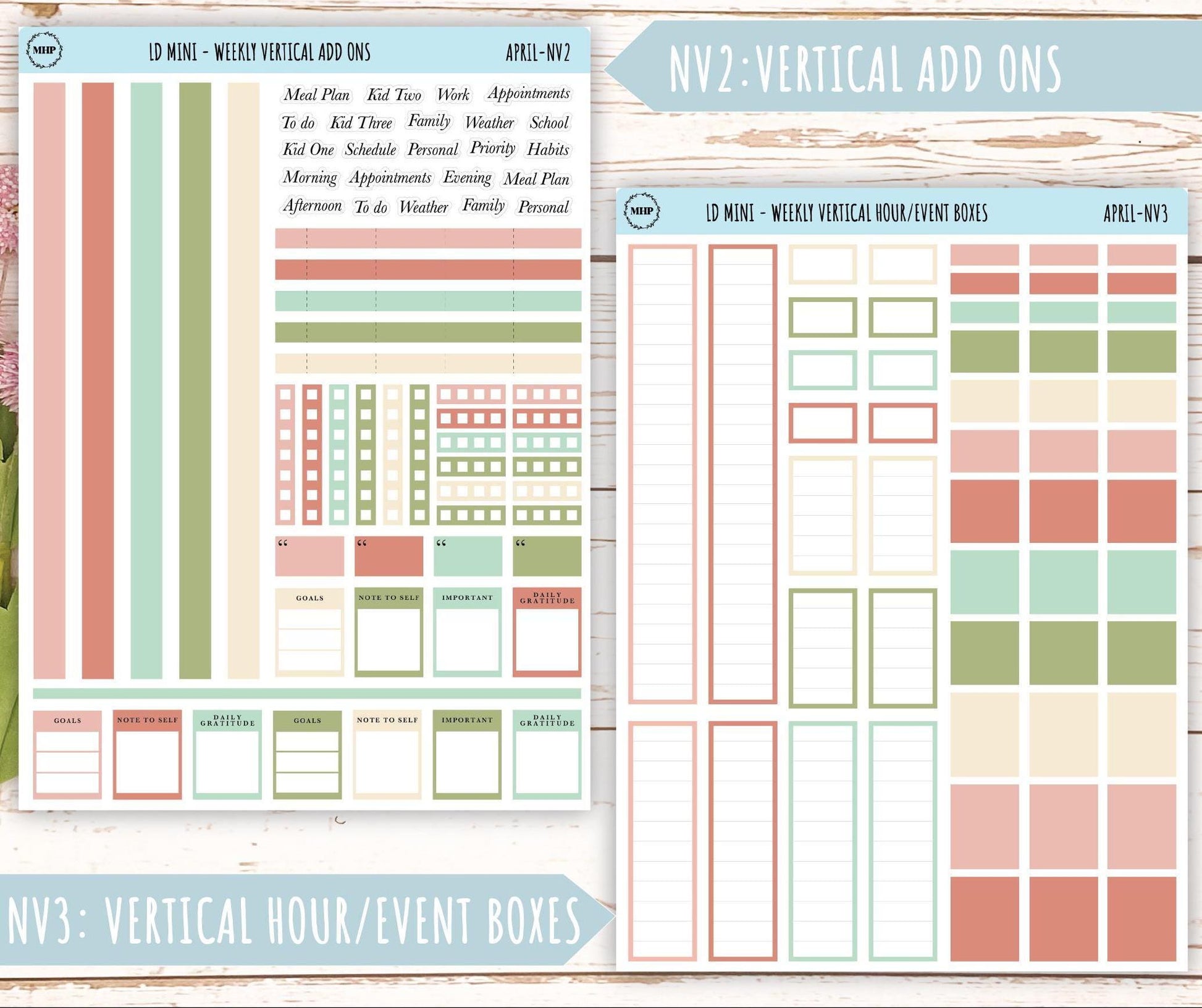 APRIL Neutral Color Stickers for Small Horizontal & Vertical Laurel Denise Planners. (Formerly Mini Planner) || NAPR