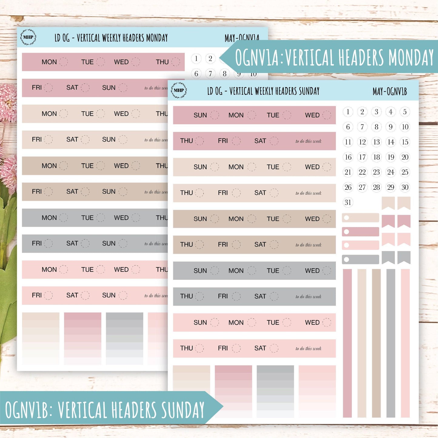 Neutral Color Stickers for Large size Horizontal & Vertical Laurel Denise Planner. (Formerly Original or Standar Size) MAY || OGNMAY