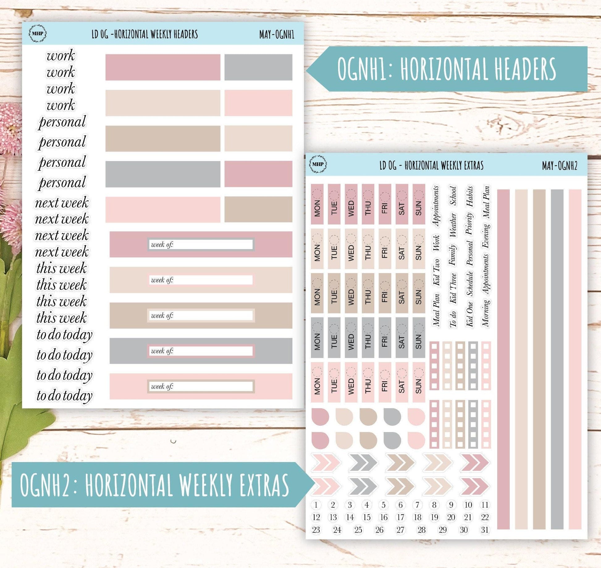 Neutral Color Stickers for Large size Horizontal & Vertical Laurel Denise Planner. (Formerly Original or Standar Size) MAY || OGNMAY