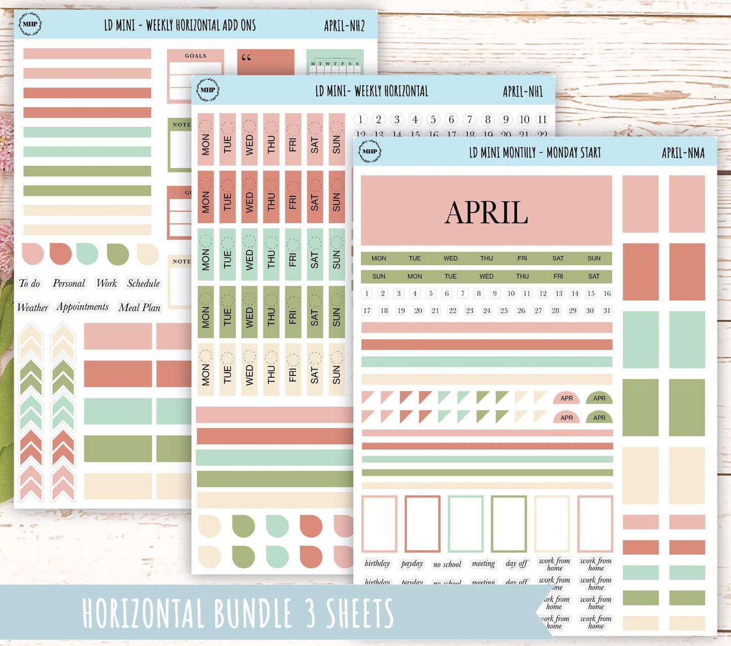 APRIL Neutral Color Stickers for Small Horizontal & Vertical Laurel Denise Planners. (Formerly Mini Planner) || NAPR
