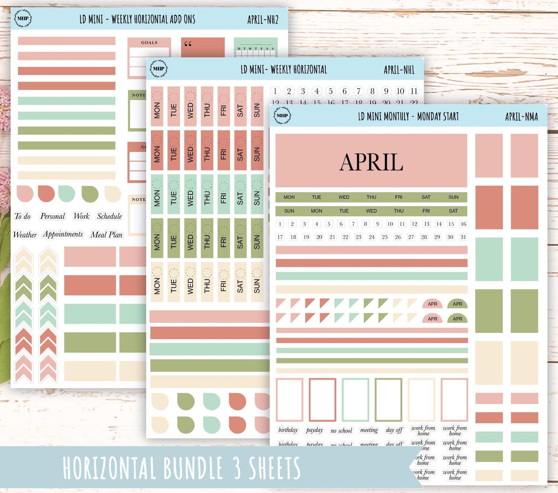 APRIL Neutral Color Stickers for Small Horizontal & Vertical Laurel Denise Planners. (Formerly Mini Planner) || NAPR