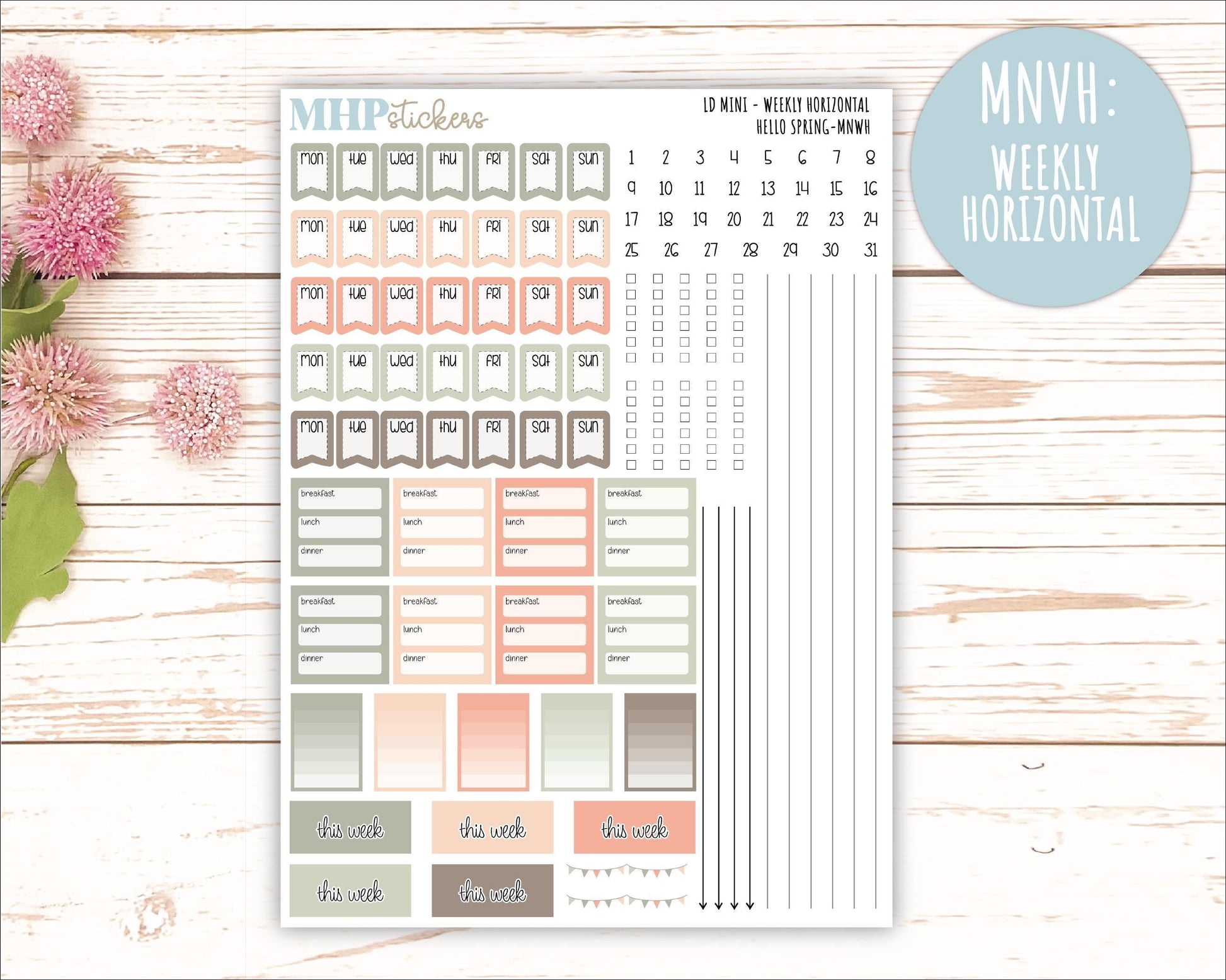 MARCH 2025 Stickers for Small Horizontal & Vertical Laurel Denise Planners. (Formerly Mini Planner) "Hello spring" || MNHS