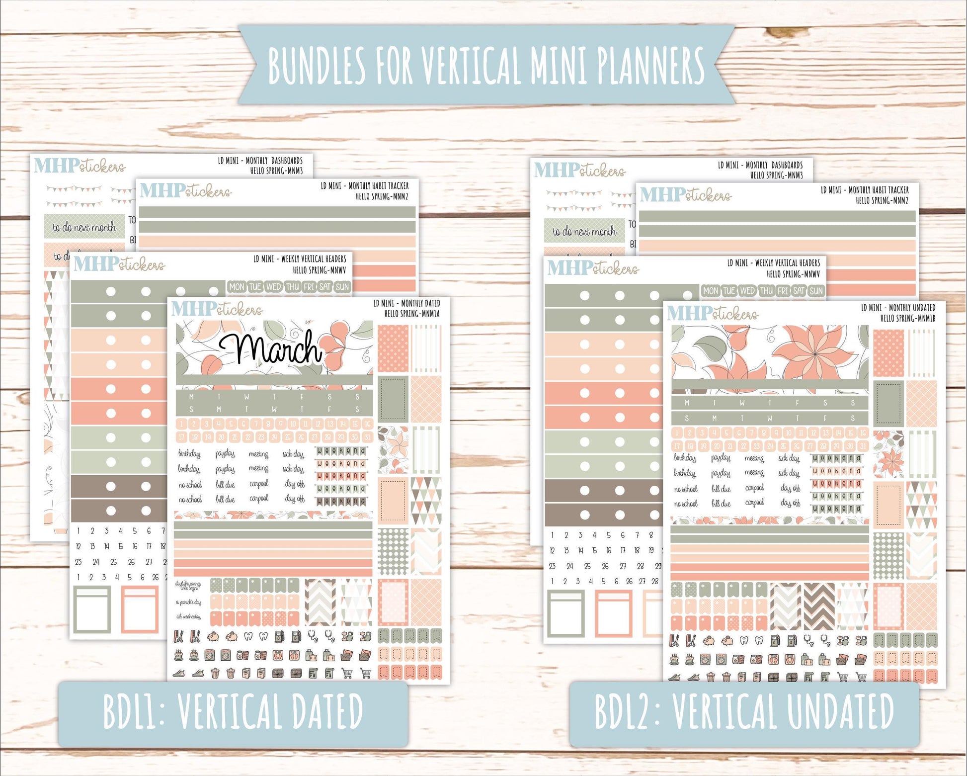MARCH 2025 Stickers for Small Horizontal & Vertical Laurel Denise Planners. (Formerly Mini Planner) "Hello spring" || MNHS