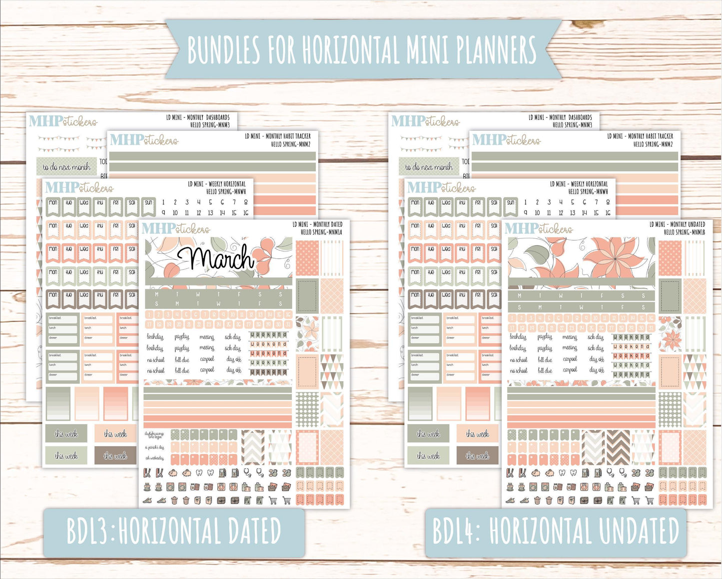 MARCH 2025 Stickers for Small Horizontal & Vertical Laurel Denise Planners. (Formerly Mini Planner) "Hello spring" || MNHS