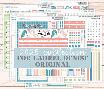 AUGUST 2025 Stickers for Large size Horizontal & Vertical Laurel Denise Planners. (Formerly Original Size) "Island Vibes" || OGH4