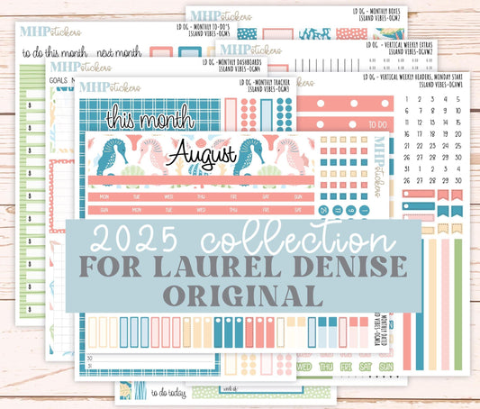 AUGUST 2025 Stickers for Large size Horizontal & Vertical Laurel Denise Planners. (Formerly Original Size) "Island Vibes" || OGH4