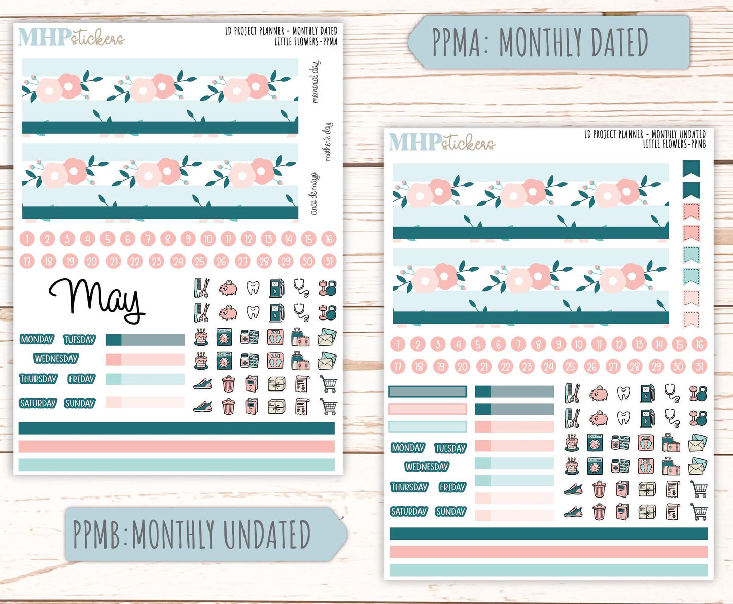 MAY Stickers for the large Laurel Denise Rose Planner (Formerly Project Planner) "Little Flowers" || PPLF