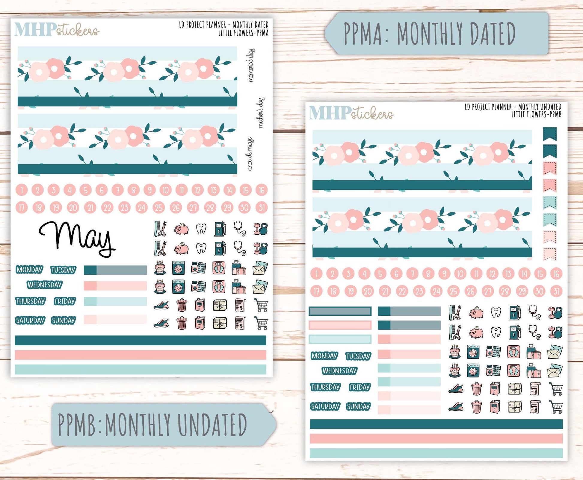 MAY Stickers for the large Laurel Denise Rose Planner (Formerly Project Planner) "Little Flowers" || PPLF