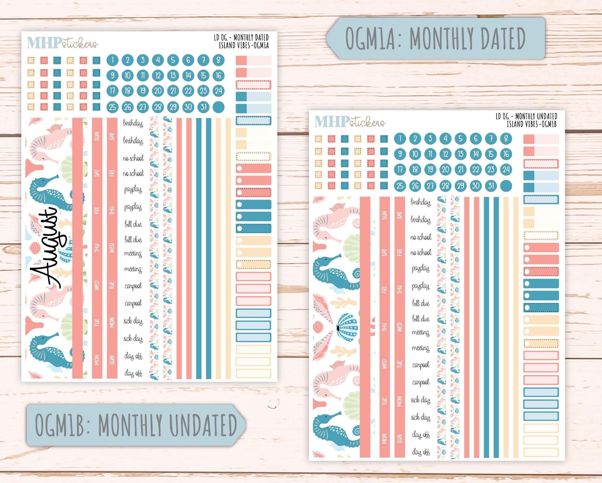AUGUST 2025 Stickers for Large size Horizontal & Vertical Laurel Denise Planners. (Formerly Original Size) "Island Vibes" || OGH4