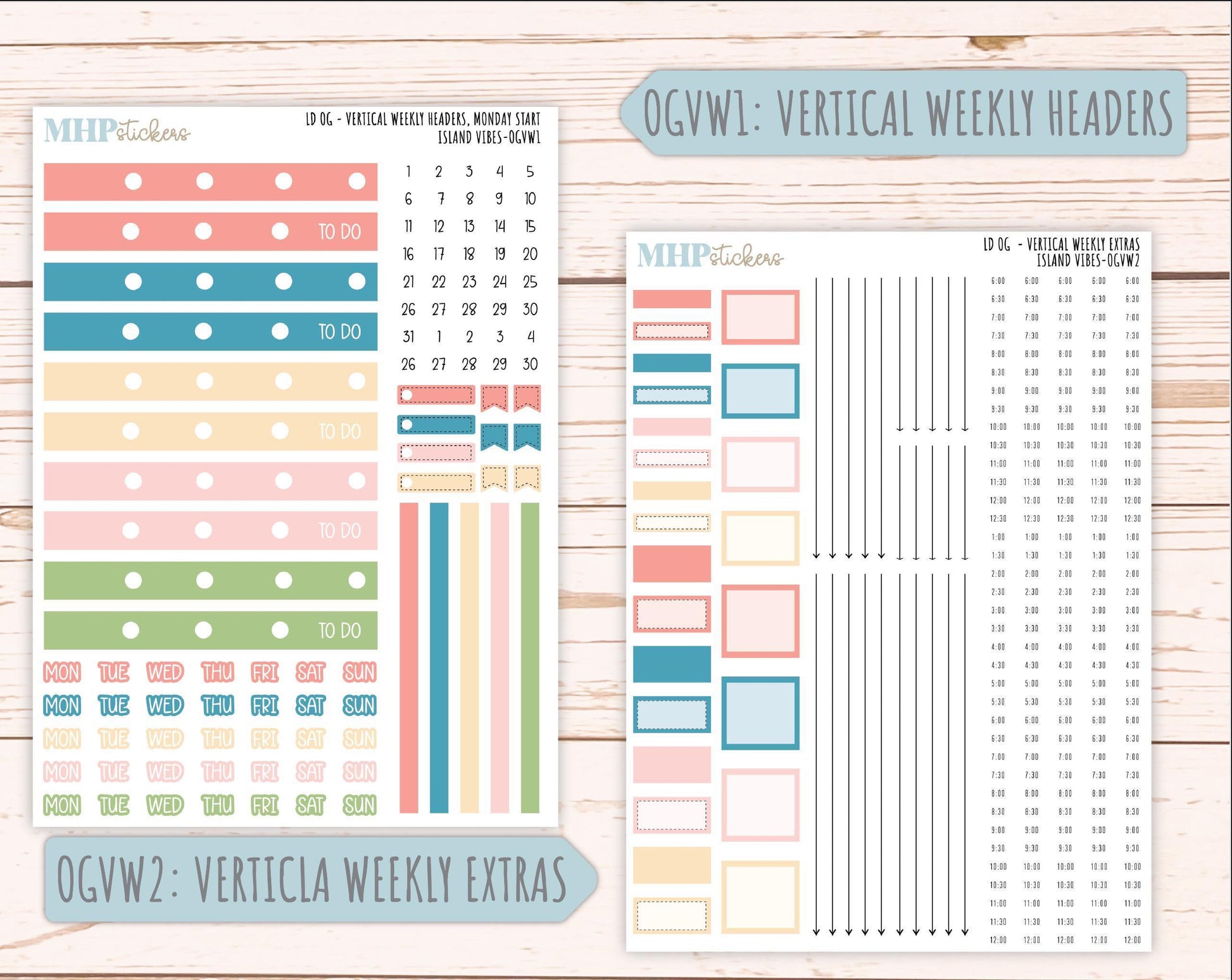 AUGUST 2025 Stickers for Large size Horizontal & Vertical Laurel Denise Planners. (Formerly Original Size) "Island Vibes" || OGH4